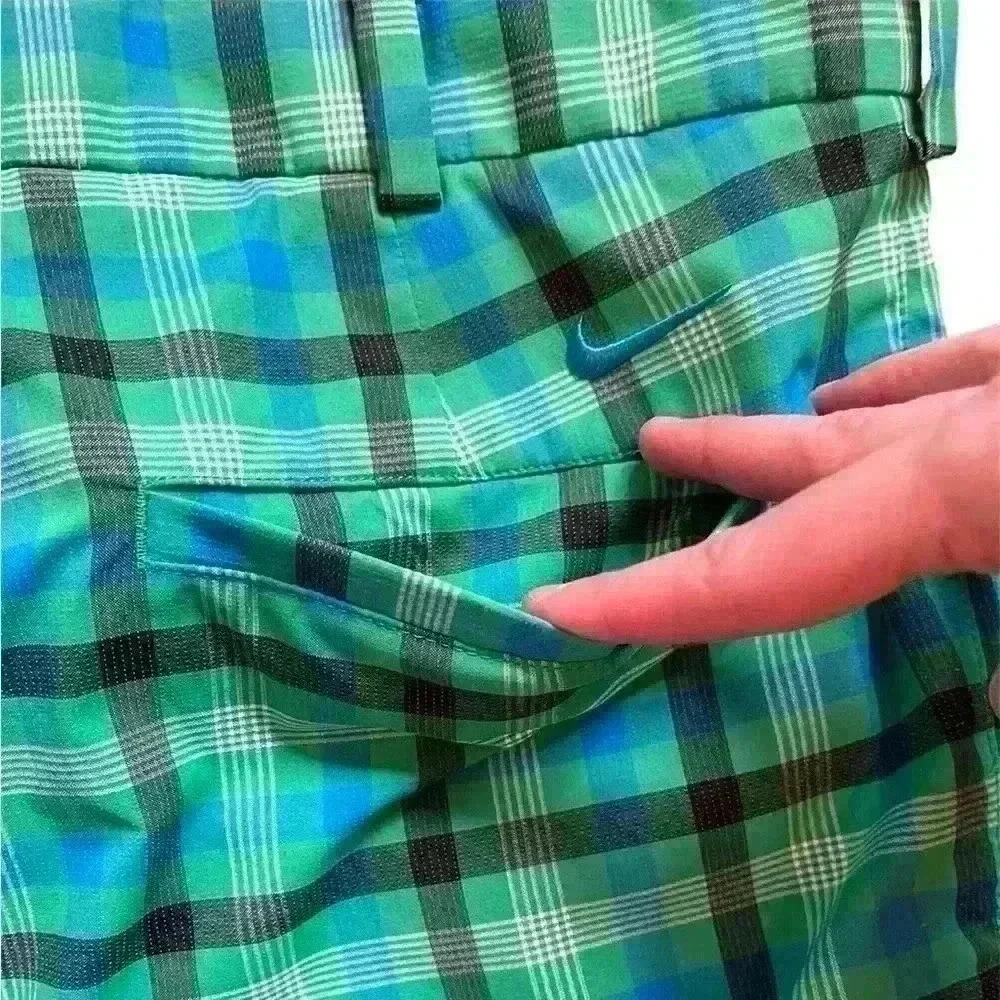 Nike Women's Golf Shorts Size 32 Dri-Fit Bermuda Green Blue Plaid EUC - Picture 5 of 13
